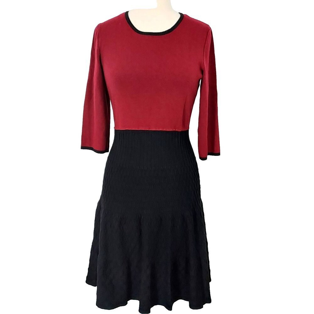 CB Christopher & Banks Sweater Dress Size Large Red Black Colorblock Fit Flare